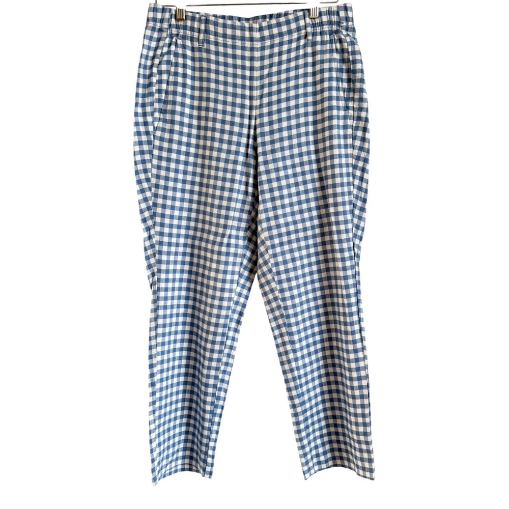 J.Jill Linen Stretch Pants Women S Blue Gingham Check Crop Cottagecore Coastal